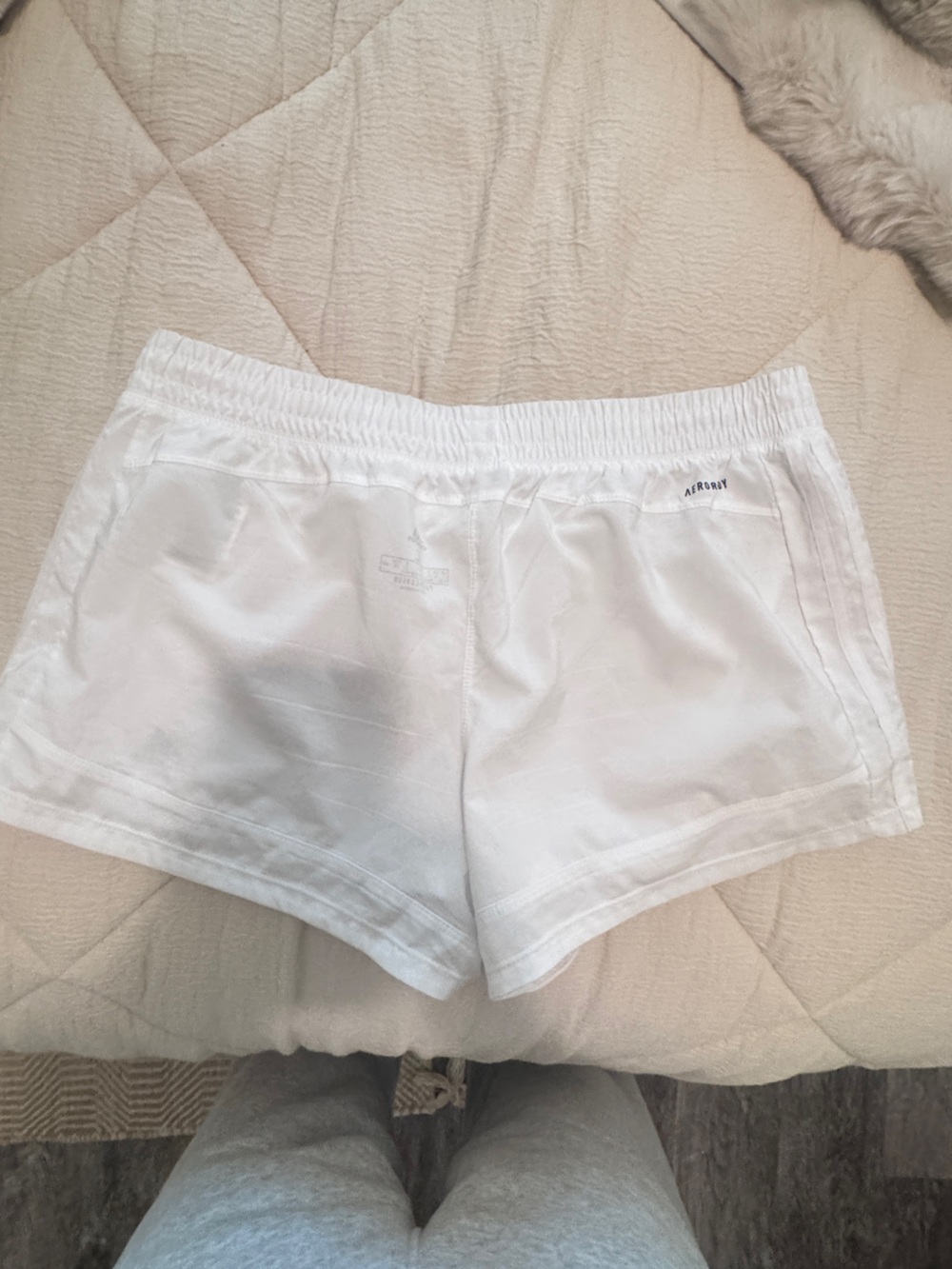 Adidas White Women's Athletic Shorts with Logo - Picture 3 of 4